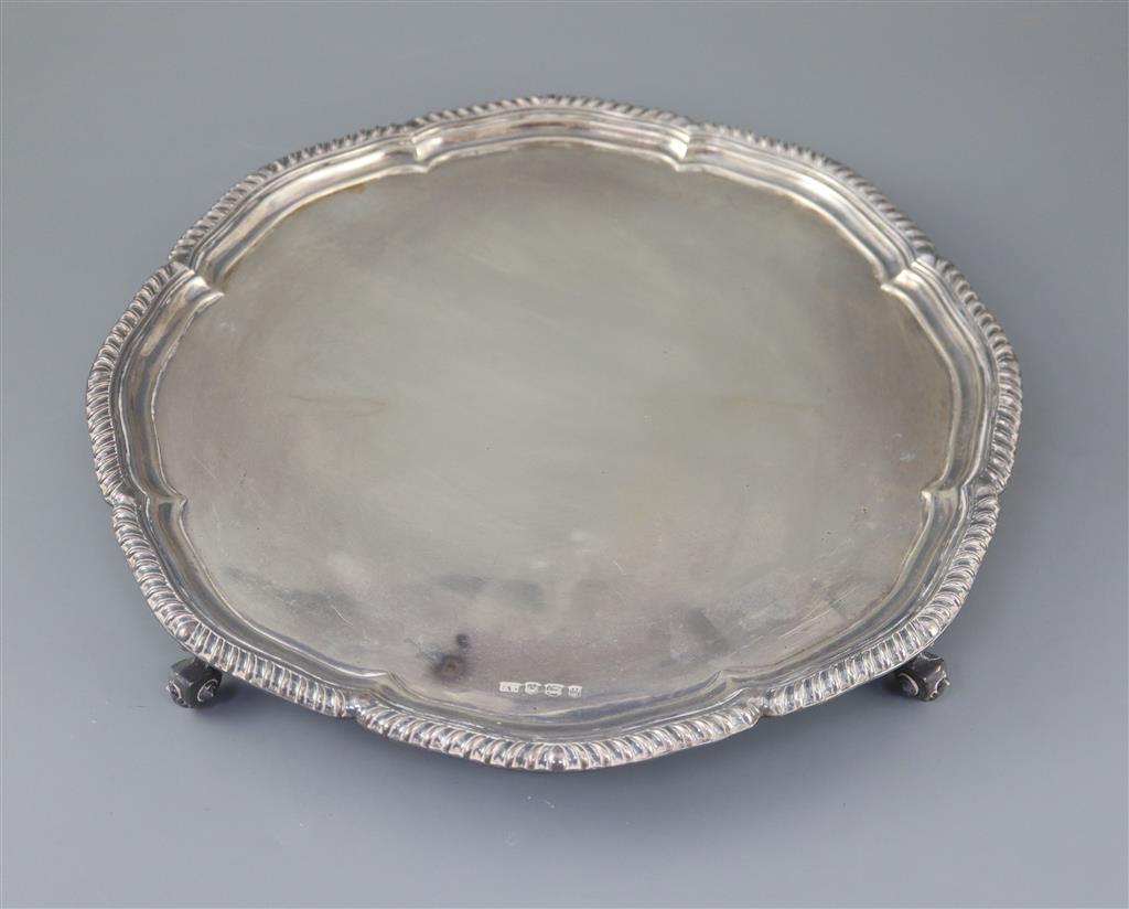 A modern silver shaped circular salver, by Viners Ltd, 40 oz.